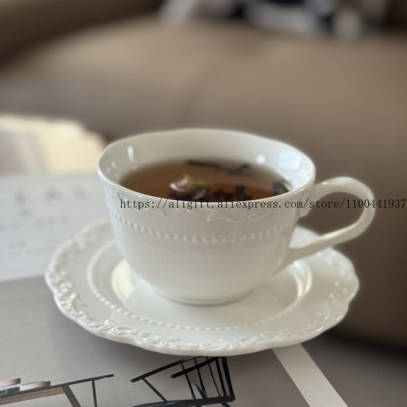 Coffee Tea And Sugar Set - Cangkir Kopi Bunga Timbul Mewah Ringan